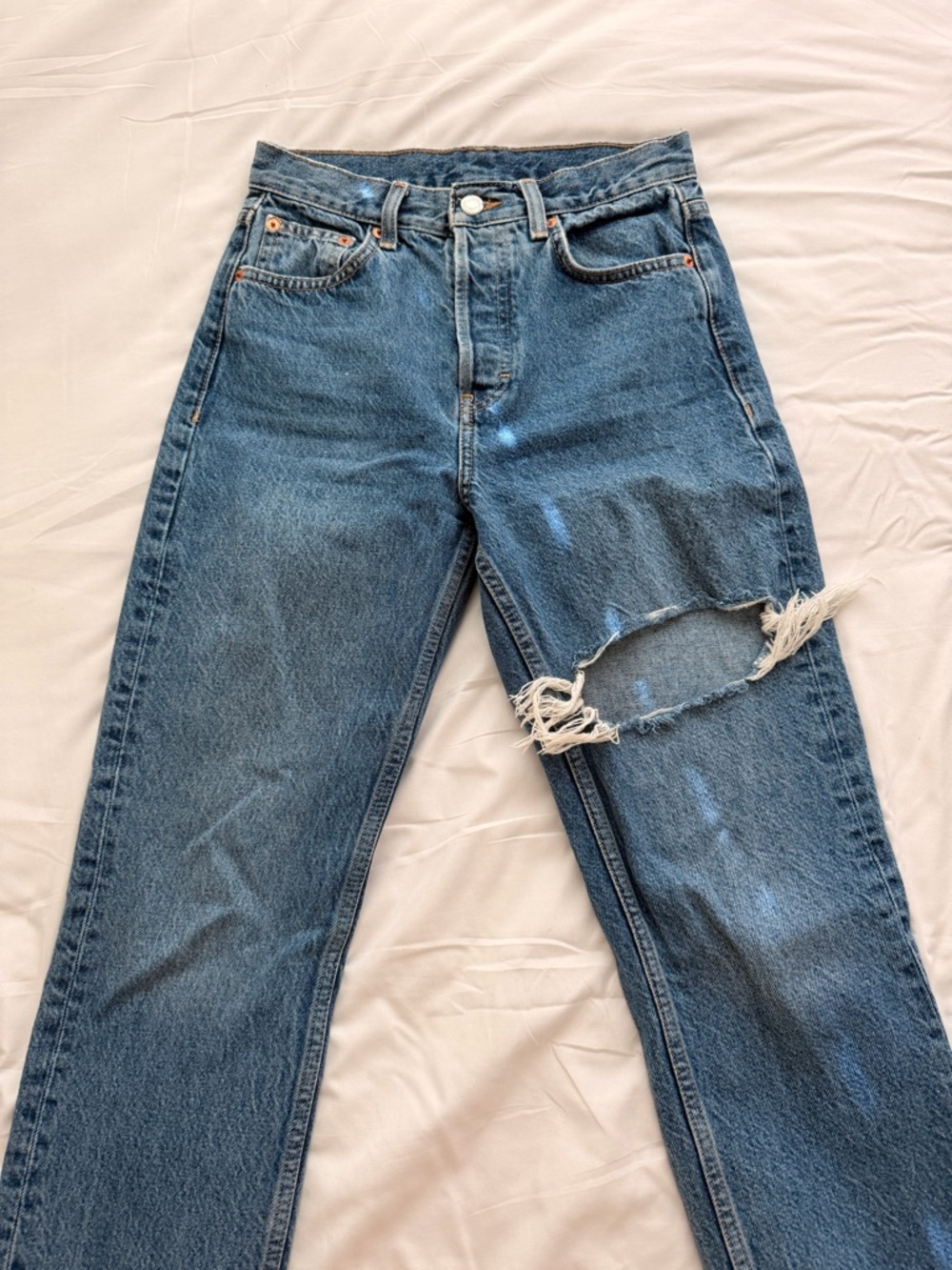 Classic High-Rise Distressed Blue Jeans - Women